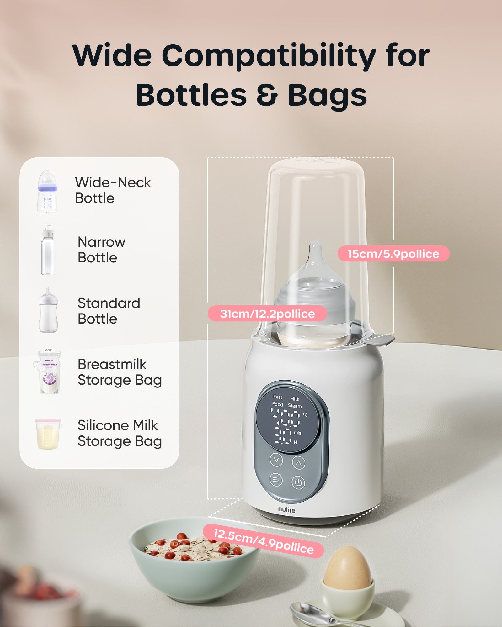 Nuliie Baby Bottle Warmer 10-in-1 with Digital LCD