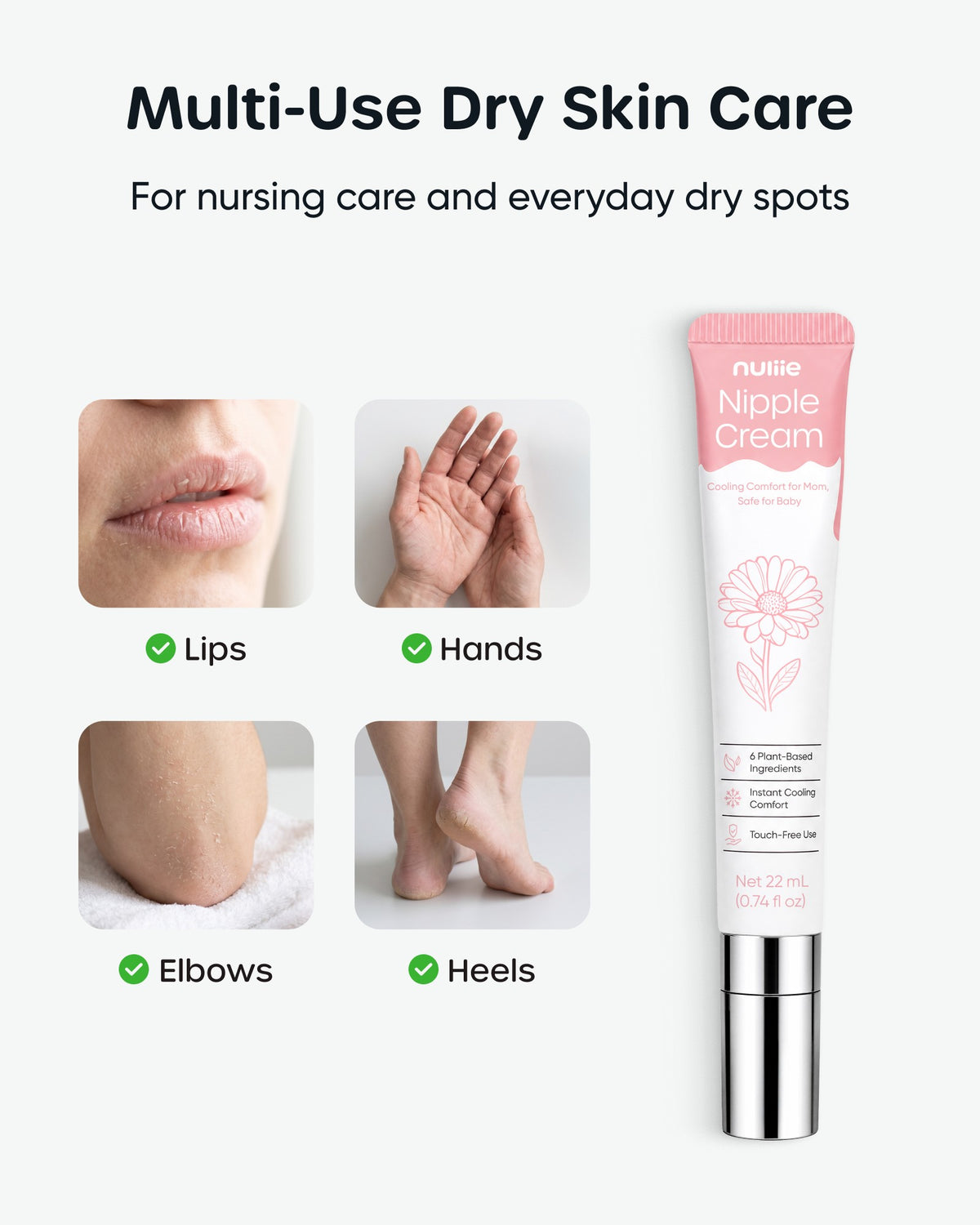 Nuliie Lanolin-Free Nipple Cream for Breastfeeding 2 Pack, Botanical Moisturizing Formula, 0.74 fl oz / 22ml Each