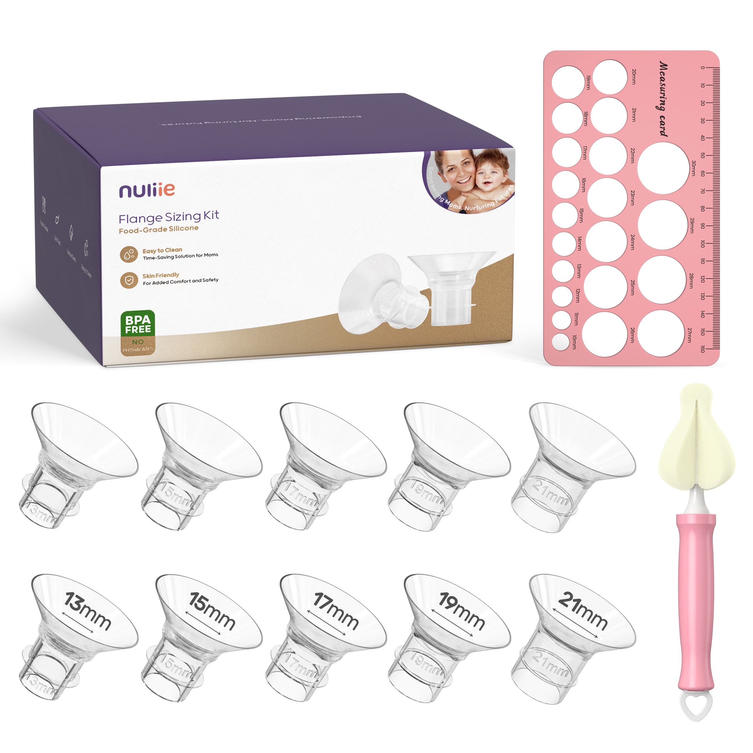 Nuliie Flange Inserts for Most Breast Pump, With Rectangular Measuring Ruler