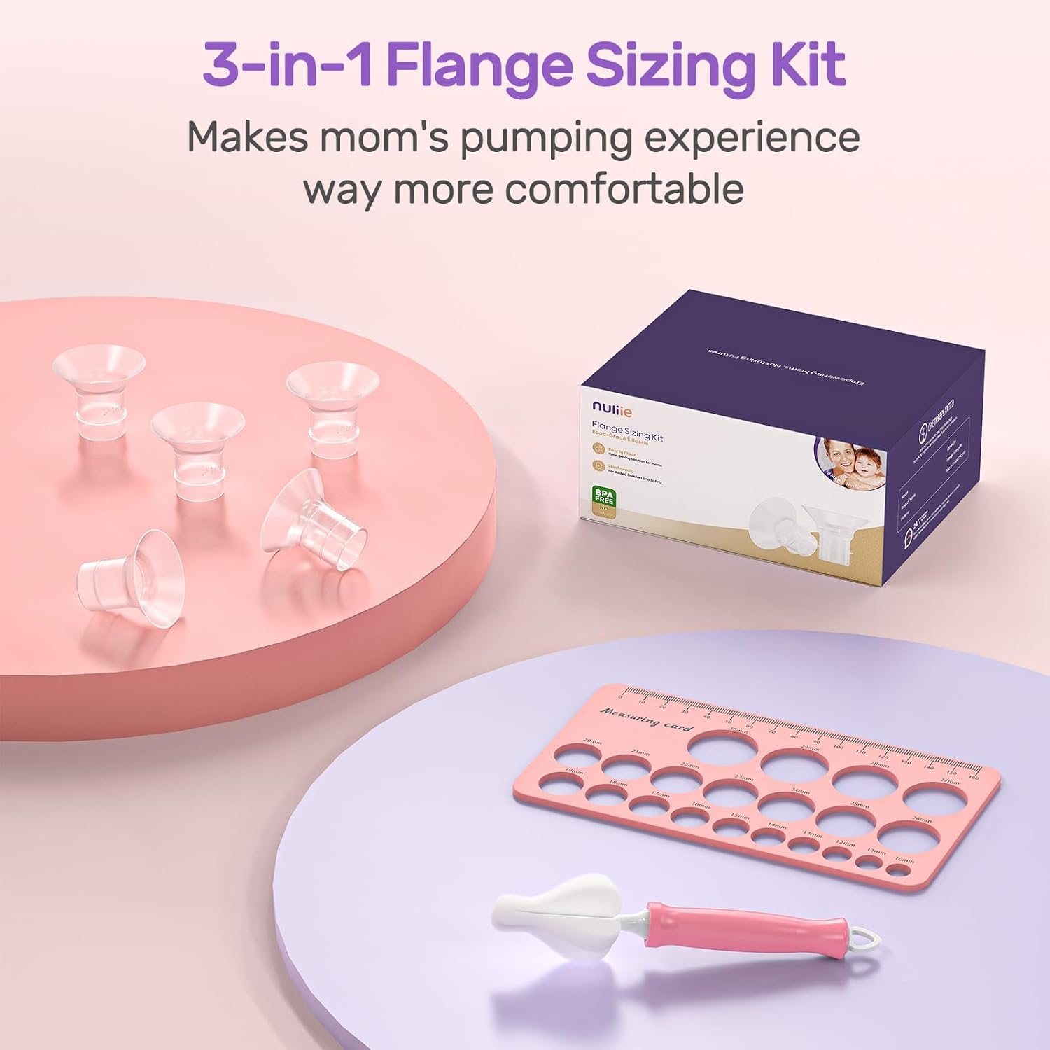 Nuliie Flange Inserts for Most Breast Pump, With Rectangular Measuring Ruler