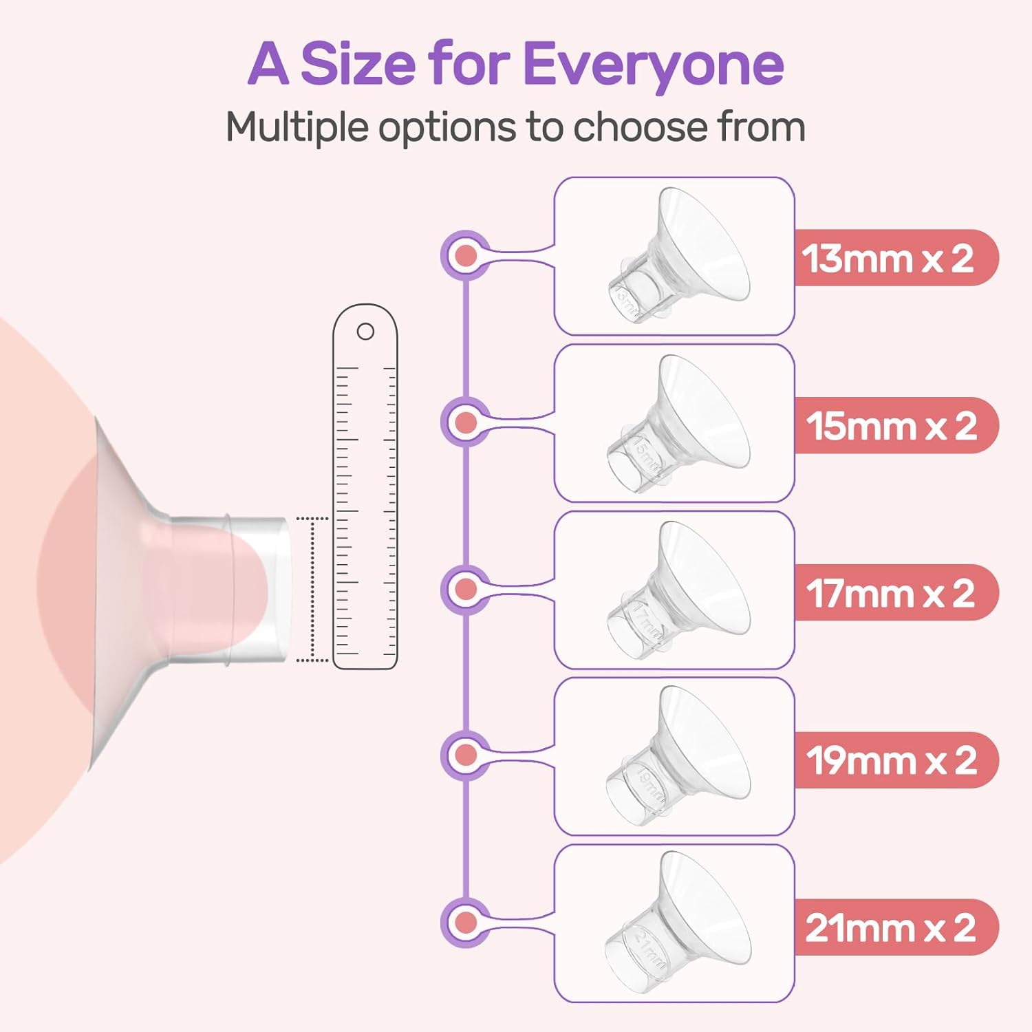 Nuliie Flange Inserts for Most Breast Pump, With Rectangular Measuring Ruler