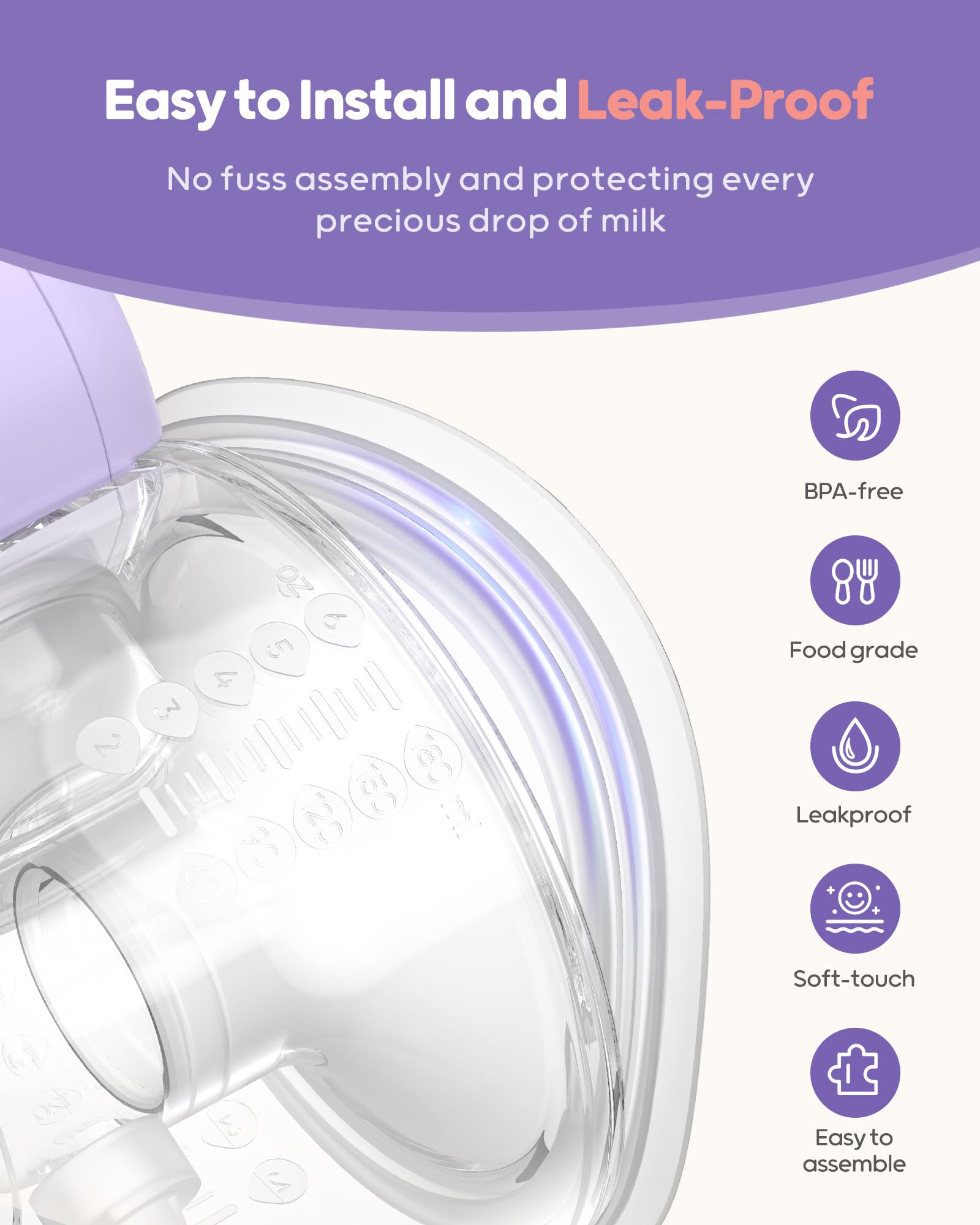 Nuliie YM-8806 Wearable Breast Pump Electrical with Storage Bag, LED Display, Purple