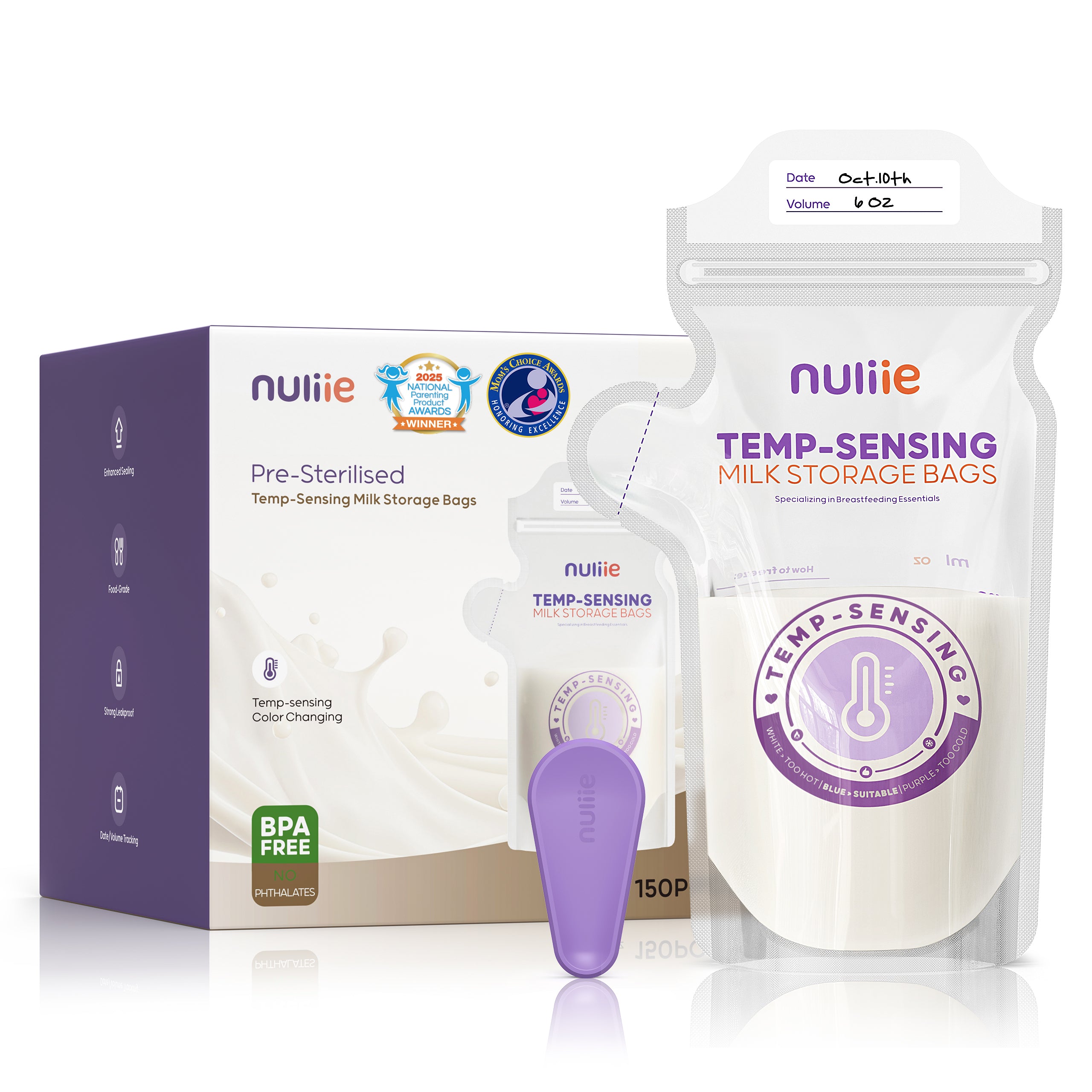 Nuliie Temp-Sensing Breastmilk Storage Bag with Locking Clamp