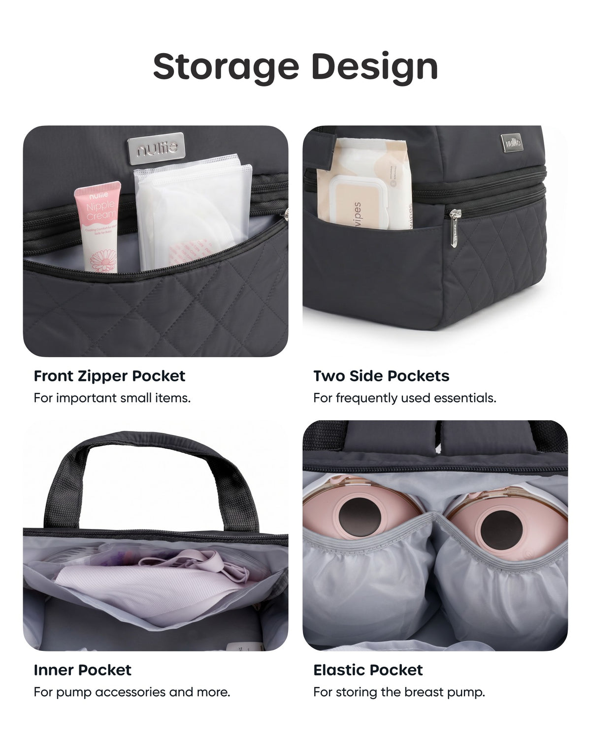 Nuliie Wearable Breast Pump Bag with Ice Pack, Cooler Compartment