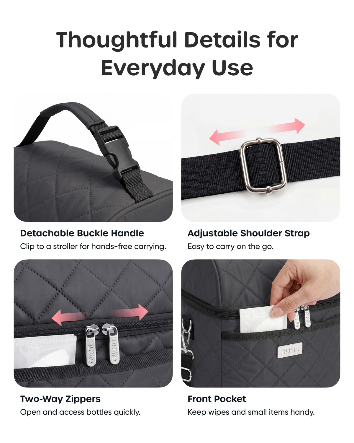 Nuliie Breastmilk Cooler Bag with Ice Pack Fits 6 Baby Bottles