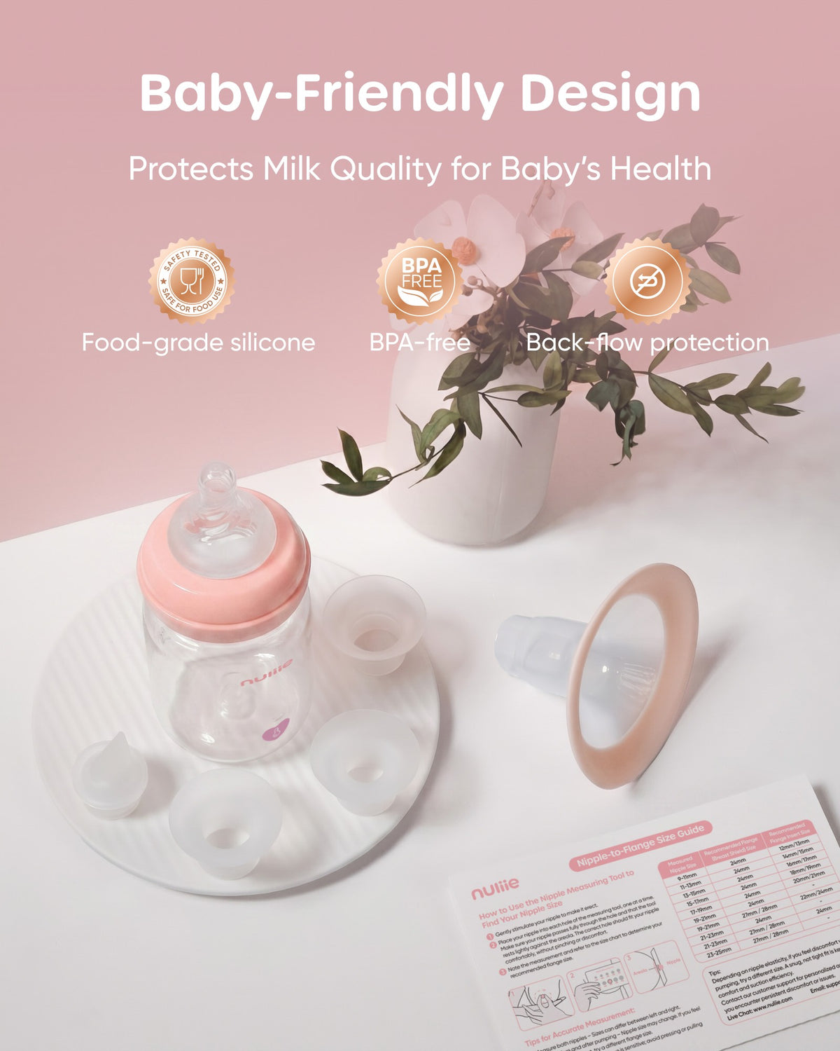 Nuliie 8010 Manual Breast Pump, Adjustable Suction with Temperature-Indicating Bottle, BPA-Free, Heat Resistant