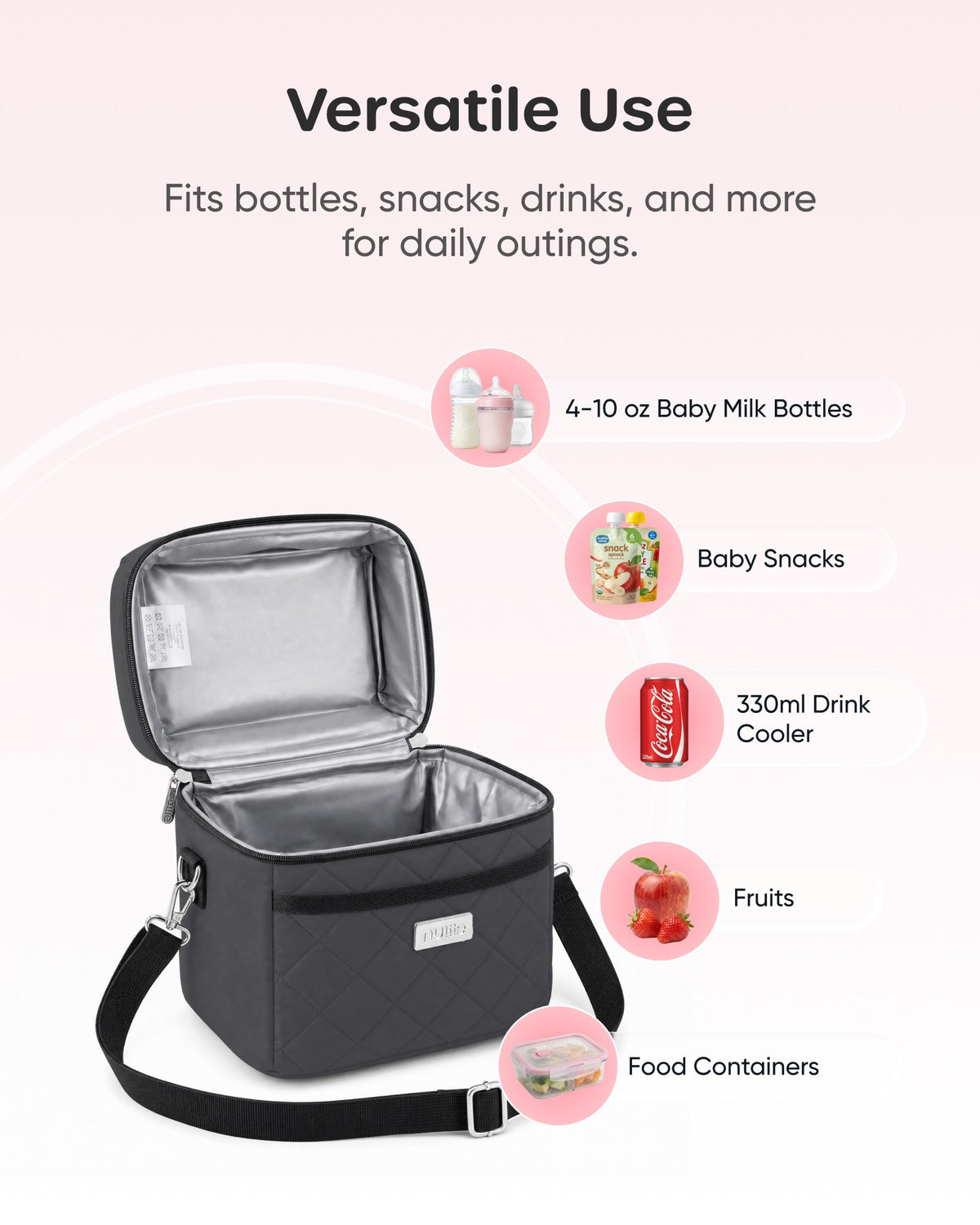 Nuliie Breastmilk Cooler Bag with Ice Pack Fits 6 Baby Bottles