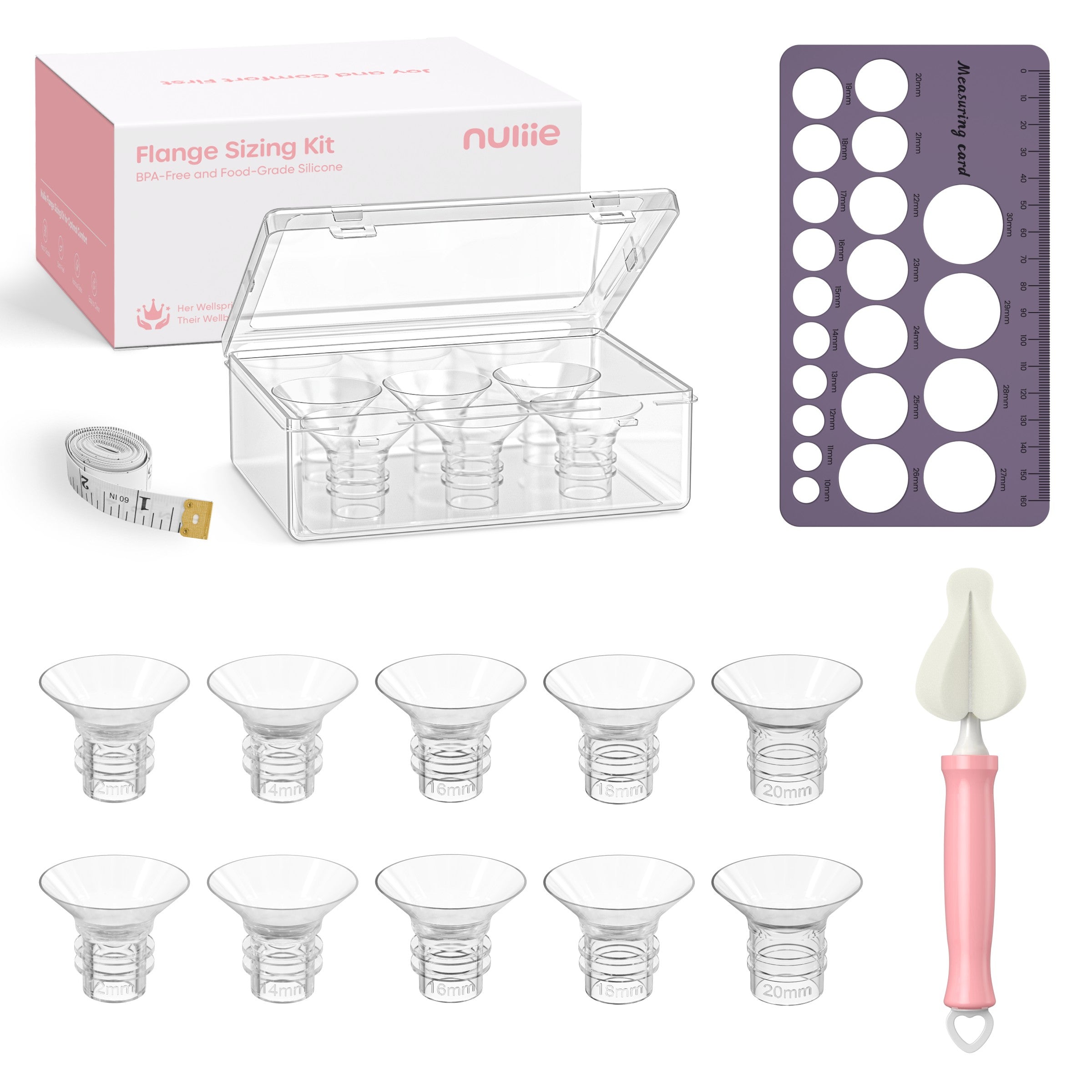 Nuliie Flange Inserts for Most Breast Pump, With Measuring Ruler, Measuring Tape and PP Storage box