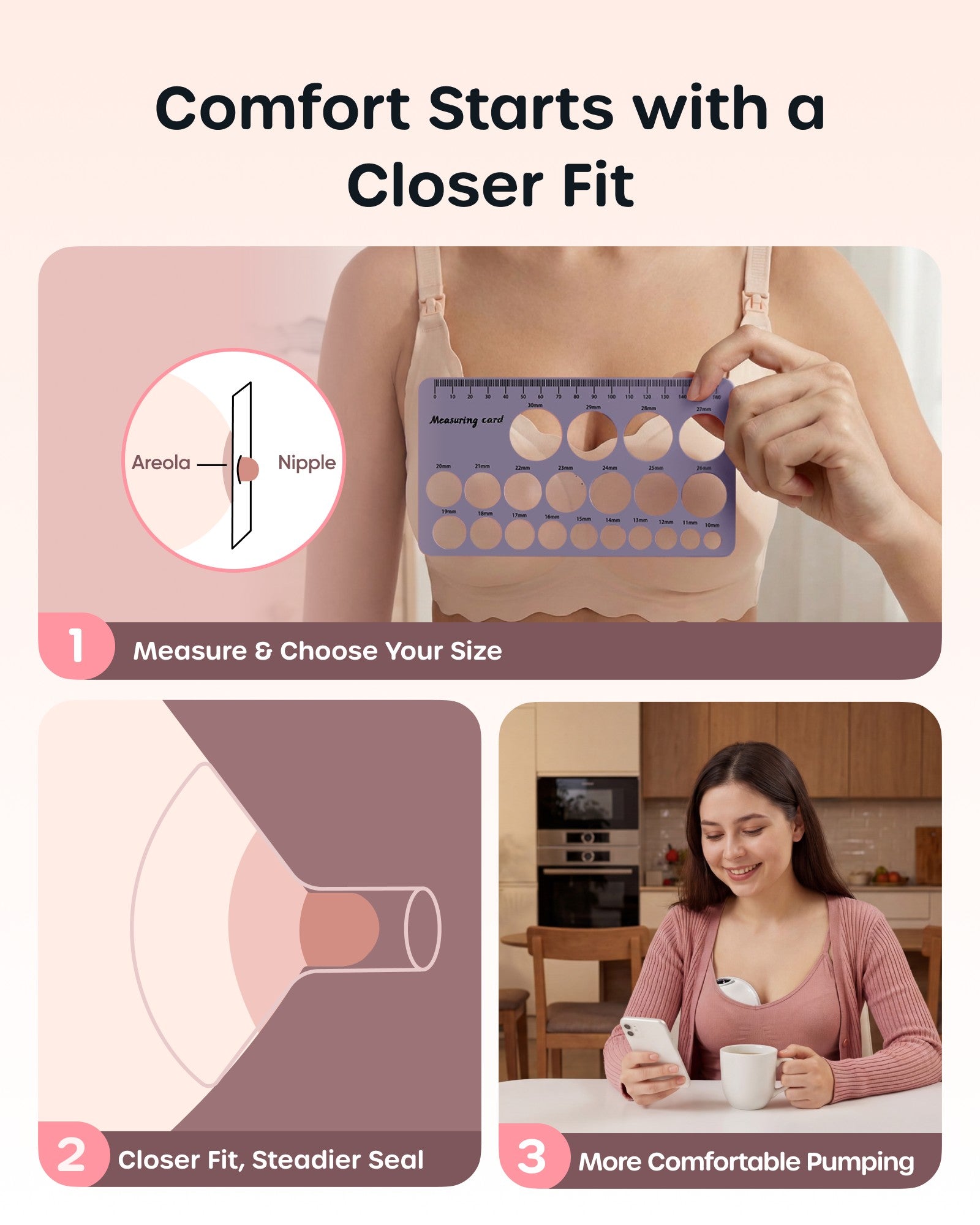 Nuliie Flange Inserts for Most Breast Pump, With Measuring Ruler, Measuring Tape and PP Storage box