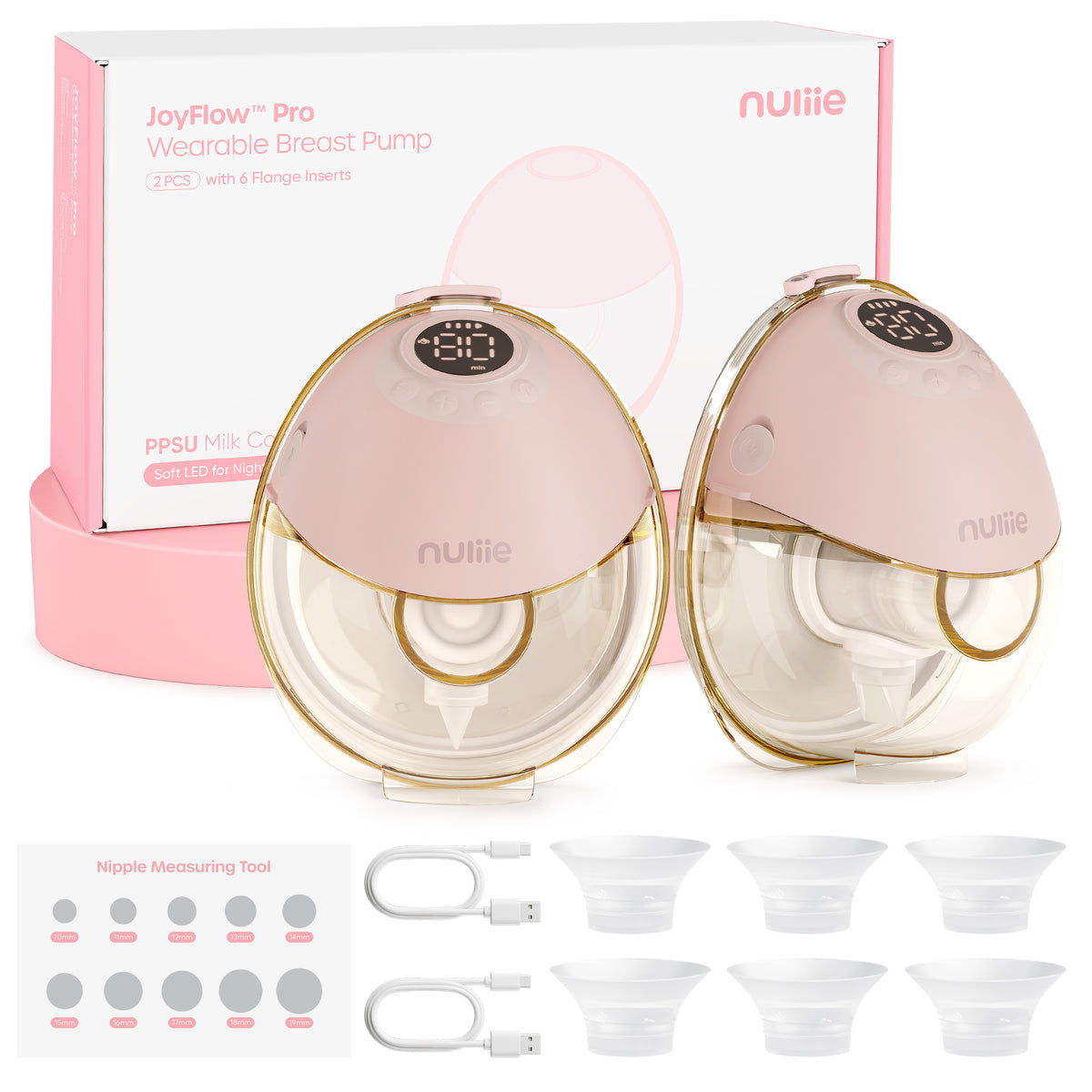 Nuliie S42 JoyFlow Pro Wearable Breast Pump with Night Light, 2-Pack