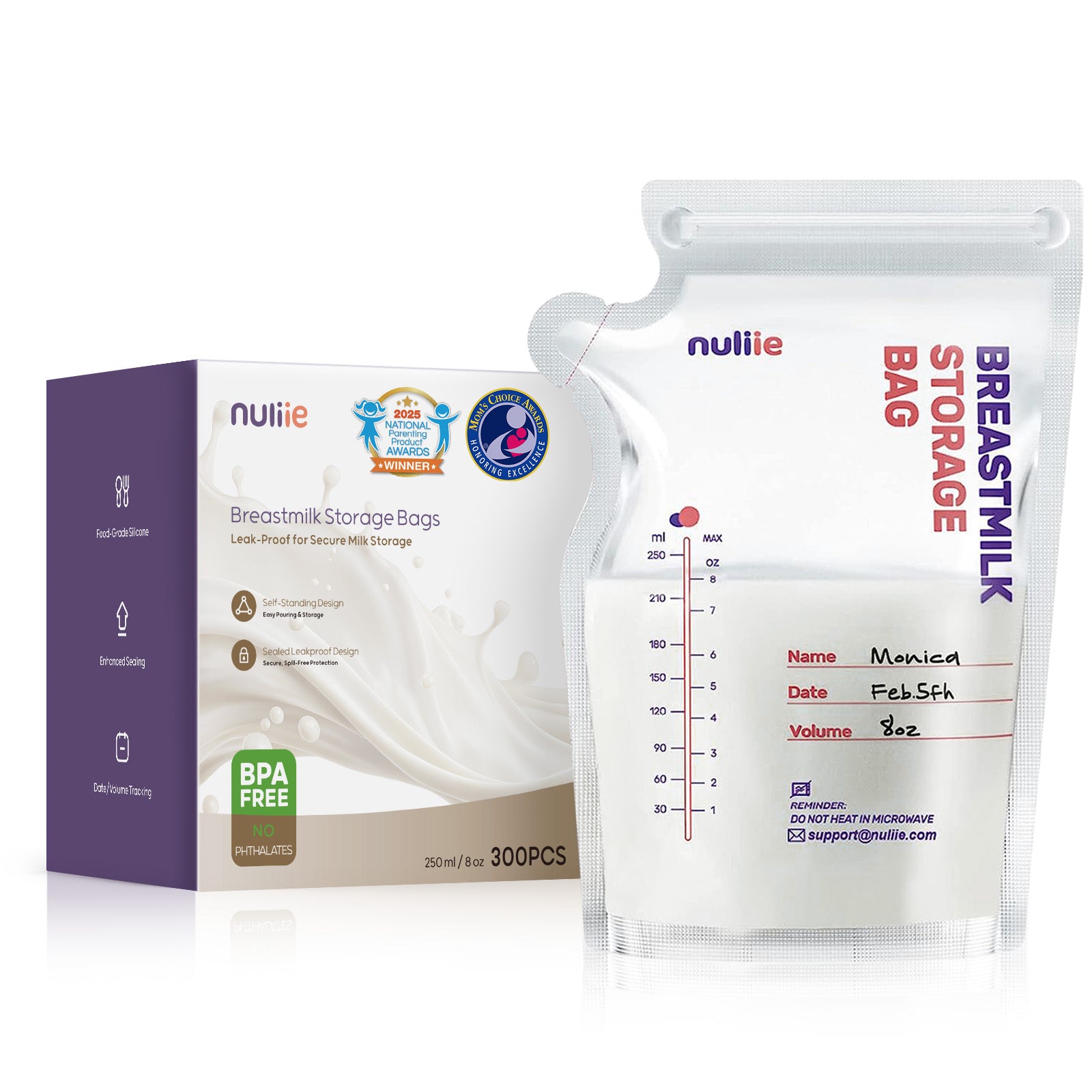 Nuliie Breastmilk Storage Bags BPA-Free, 8oz/240ml
