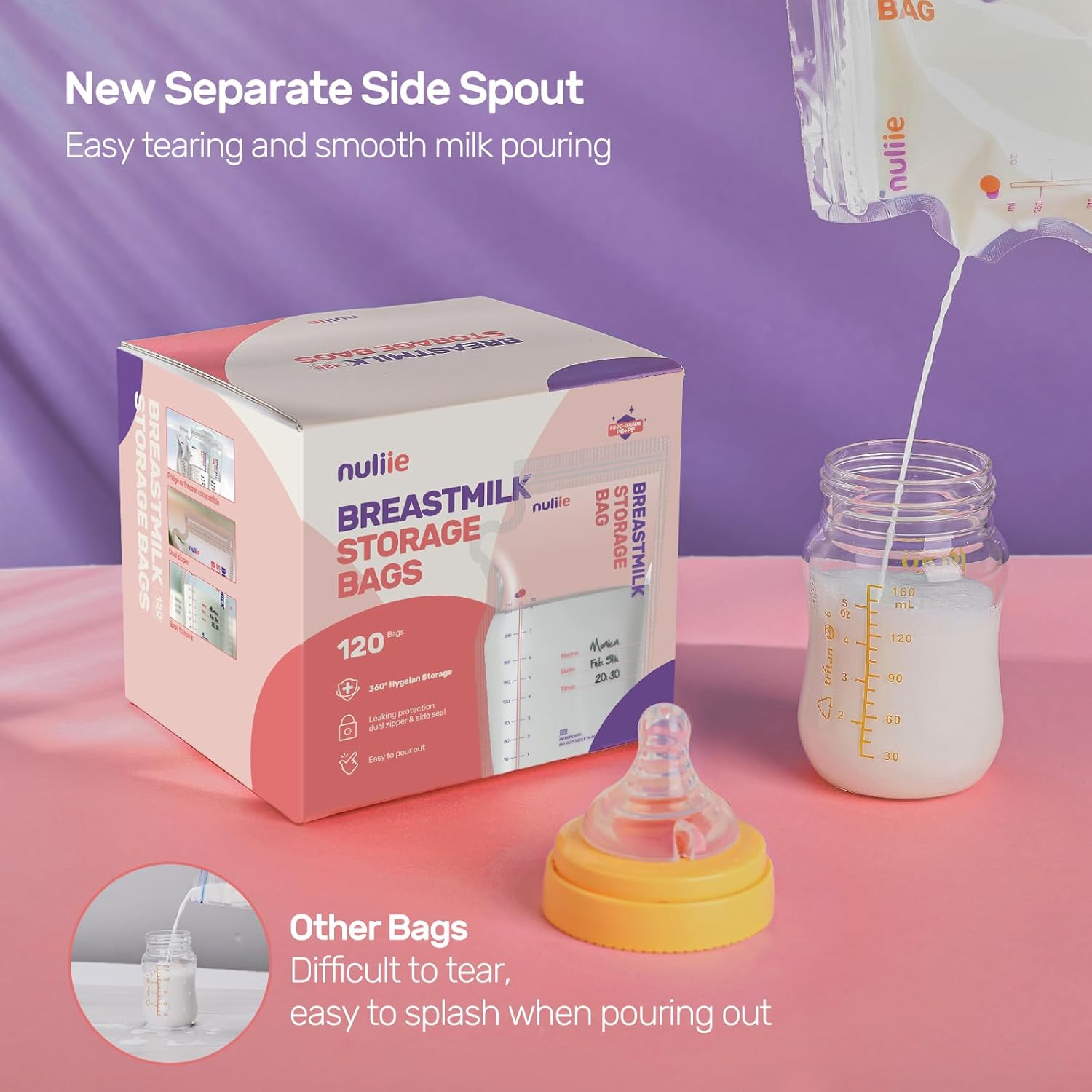 Nuliie Breastmilk Storage Bags BPA-Free, 8oz/240ml