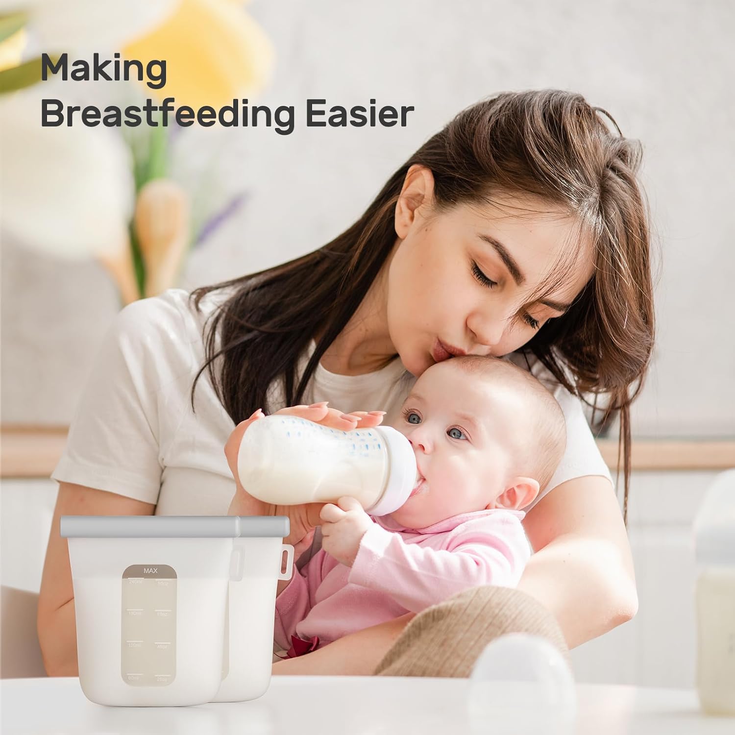 Nuliie 7 Pcs Silicone Breastmilk Storage Bags Reusable, 8oz/240ml