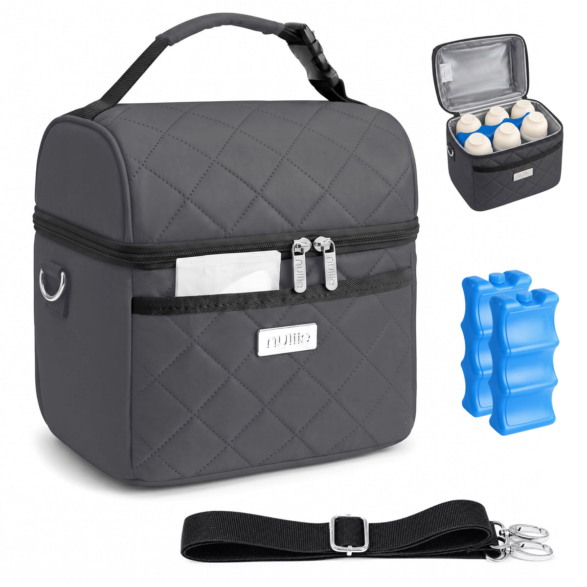 Nuliie Breastmilk Cooler Bag with Ice Pack Fits 6 Baby Bottles