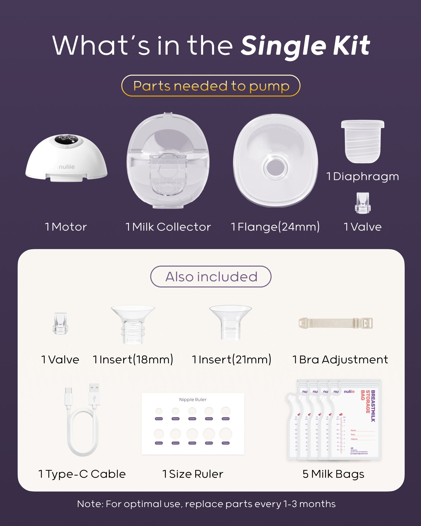 Nuliie S32 Hands Free Breast Pump, Wearable Lightweight Silicon, White
