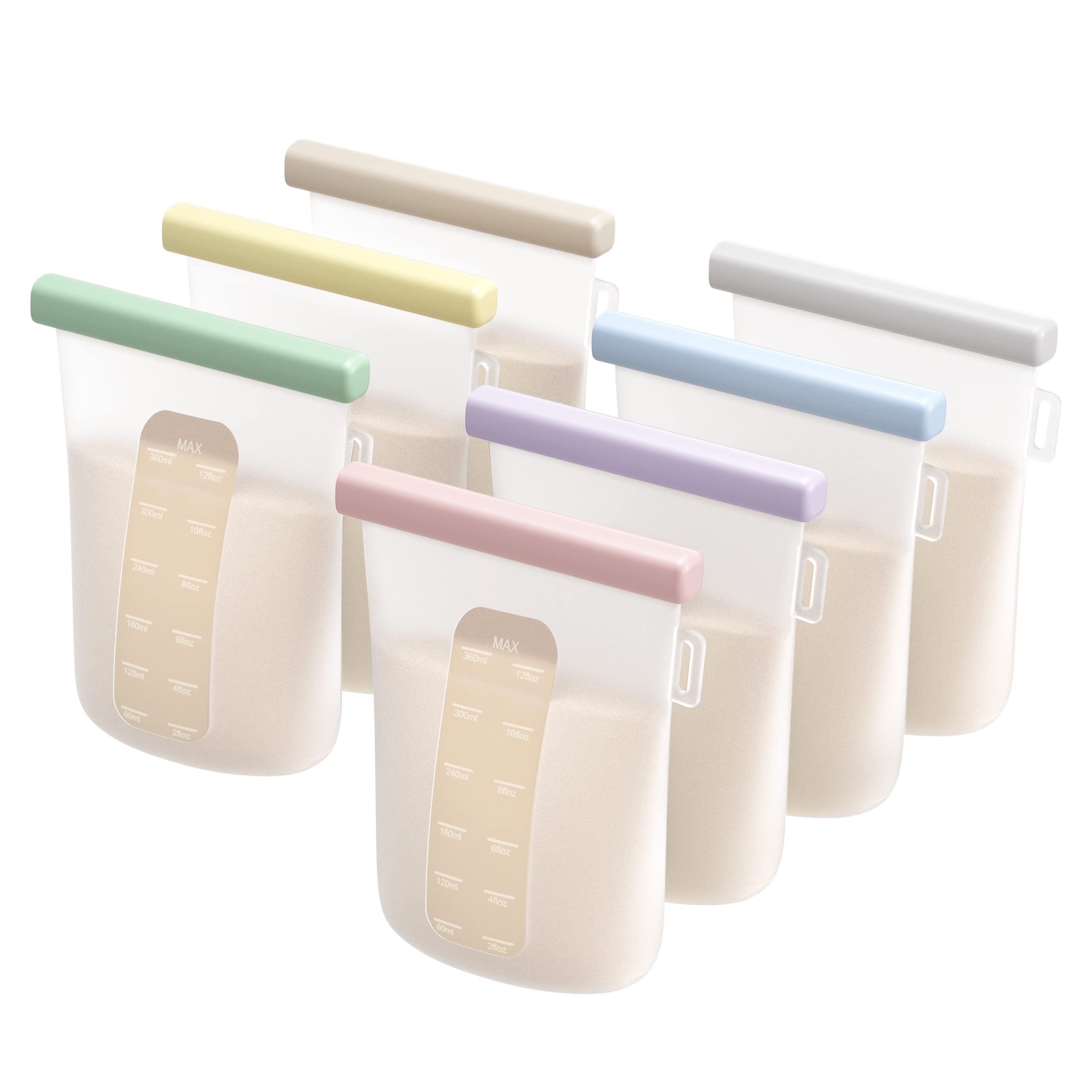 Nuliie 7 Pcs Silicone Breastmilk Storage Bags Reusable, 12oz/360ml