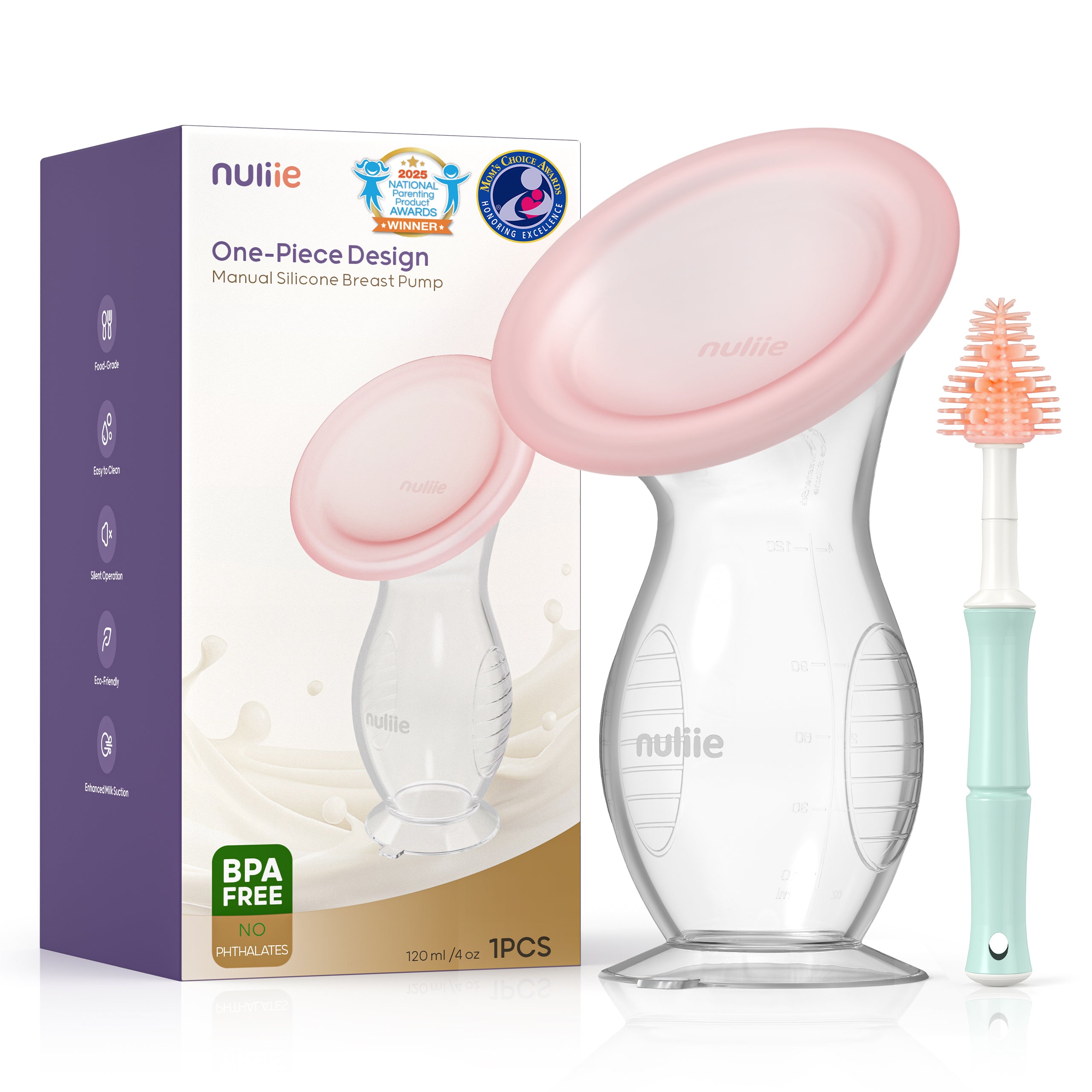 Nuliie Silicone Manual Breast Pump with Lid & Suction Cup